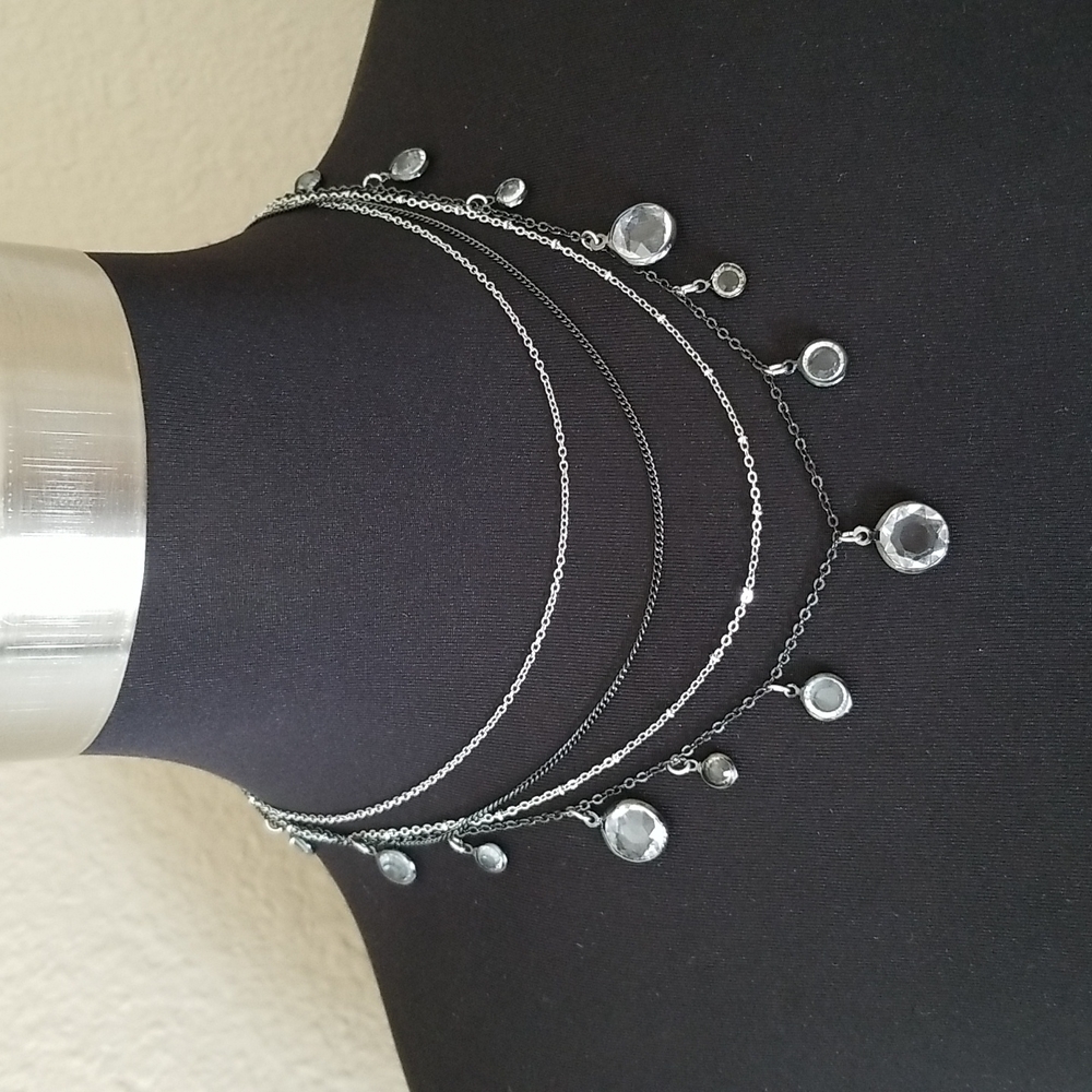 Express Silver Black Rhinestone Multi Strand Neck… - image 1